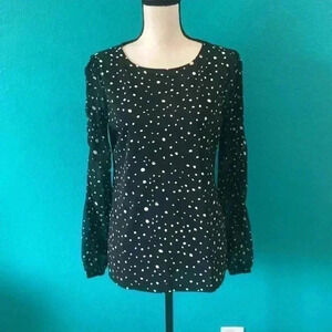 Ann Taylor black and white polka dot long sleeve shirt with mesh sleeves